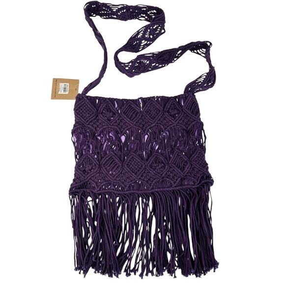 Earthbound Trading Co Purple Macrame Crochet Bag Crossbody New - Picture 2 of 16